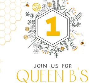 Bee Birthday Invitation Template, Bumble Bee Birthday Invitation, Girl First Birthday, Honeycomb Birthday Invite