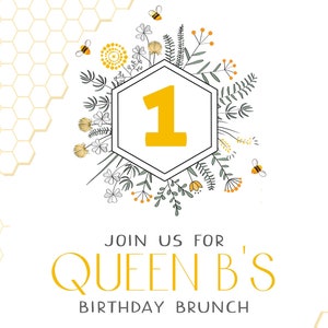Bee Birthday Invitation Template, Bumble Bee Birthday Invitation, Girl First Birthday, Honeycomb Birthday Invite
