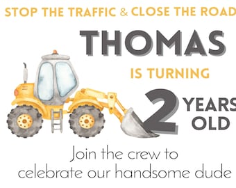 Construction Birthday Party Invitation, Birthday Party Invite, Printable, Digital, Construction Party Invite, Construction Theme Party