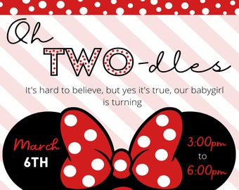 Invitation Minnie Mouse, 2e anniversaire de Minnie Mouse imprimable, Oh Twodles inviter, fille Minnie Mouse inviter, faire-part numérique