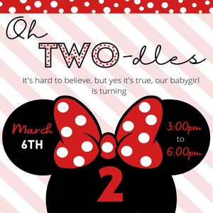 Minnie Mouse Invitation, Minnie Mouse 2nd Birthday Invite Printable, Oh Twodles Invite, Girl Minnie Mouse Invite, Digital Invitation