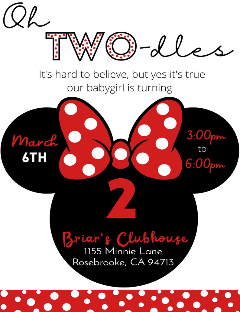 Minnie Mouse Invitation, Minnie Mouse 2nd Birthday Invite Printable, Oh