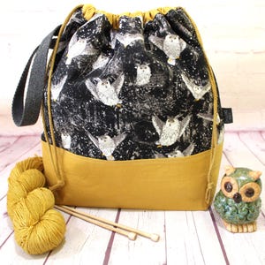 Night Owl Project Bag Knitting Tote Bag XL Large Medium Project Bag Crochet Project Bag Sweater Shawl Scarf Projects Craft Tote Bag image 7