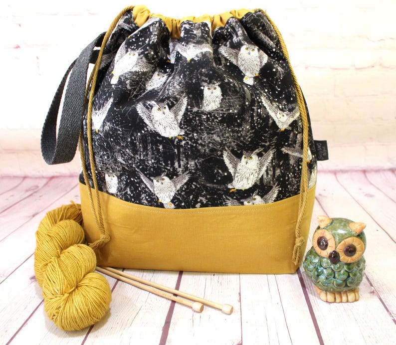 Night Owl Project Bag Knitting Tote Bag XL Large Medium Project Bag Crochet Project Bag Sweater Shawl Scarf Projects Craft Tote Bag image 7