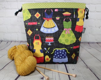 Aprons - SASSY Little Sack, Small Knitting Project Bag, Small Crochet Sack, Sock Knitting Bag, Hats, Scarf, baby Knits project bag