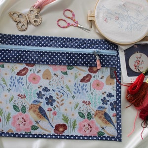 Sac à projets avant en vinyle Robin Birds Sac à projets à fermeture éclair au point de croix Sac à projets pour broderie, projets scolaires organisateur Pochette en vinyle