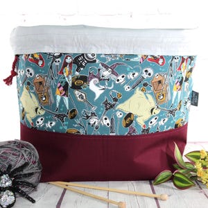 Torba na robótki ręczne Jack i Sally XL Duża torba na robótki ręczne Średnia torba na robótki ręczne Torba na robótki ręczne do haftu krzyżykowego Sweter i szal zdjęcie 7