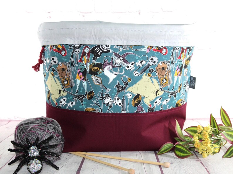 Torba na robótki ręczne Jack i Sally XL Duża torba na robótki ręczne Średnia torba na robótki ręczne Torba na robótki ręczne do haftu krzyżykowego Sweter i szal zdjęcie 7