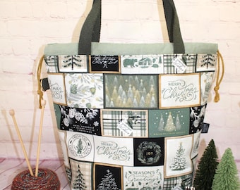 Seasons Greetings in Sage Project Tote XL Breitas Grote Projecttas Haakprojecttas Trui Sjaal Sjaal Projecttas Handwerktas