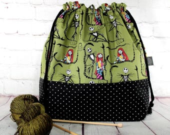 Torba na robótki ręczne Jack i Sally XL Duża torba na robótki ręczne Średnia torba na robótki ręczne Torba na robótki ręczne do haftu krzyżykowego Sweter i szal