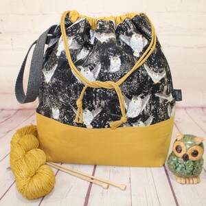 Night Owl Project Bag Knitting Tote Bag XL Large Medium Project Bag Crochet Project Bag Sweater Shawl Scarf Projects Craft Tote Bag image 9