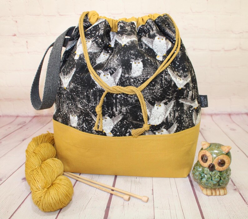 Night Owl Project Bag Knitting Tote Bag XL Large Medium Project Bag Crochet Project Bag Sweater Shawl Scarf Projects Craft Tote Bag image 9