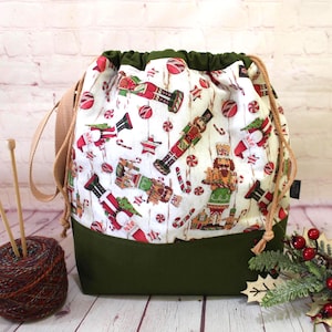 Christmas Nutcracker Project Bag Knitting Tote Bag XL Large Medium Project Bag Crochet Project Bag Sweater Shawl Scarf Projects Craft Bag