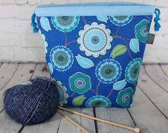 Floral Medallion -SASSY Little Sack, Sock Knitting Project Bag, Crochet Yarn Sack, Small Knitting Bag, knitting Sack, Hat, Scarf, baby Knits