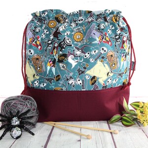 Torba na robótki ręczne Jack i Sally XL Duża torba na robótki ręczne Średnia torba na robótki ręczne Torba na robótki ręczne do haftu krzyżykowego Sweter i szal zdjęcie 3