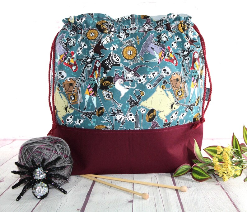 Torba na robótki ręczne Jack i Sally XL Duża torba na robótki ręczne Średnia torba na robótki ręczne Torba na robótki ręczne do haftu krzyżykowego Sweter i szal zdjęcie 3