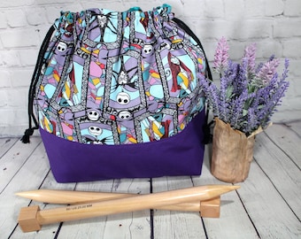 Jack and Sally Drawstring Project Bag XL Large Knitting Project Bag Medium Crochet Project Bag Cross Stitch Craft Project Bag Sweater Shawl