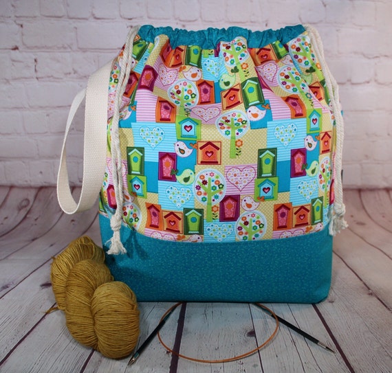 Bird House Knitting Project Bag, XL, Large and Medium Projects