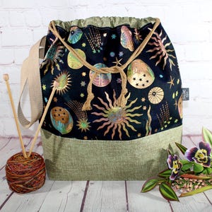 Magical Universe Project Bag Knitting Tote Bag XL Large Medium Project Bag Crochet Project Bag Sweater Shawl Scarf Projects Craft Tote Bag