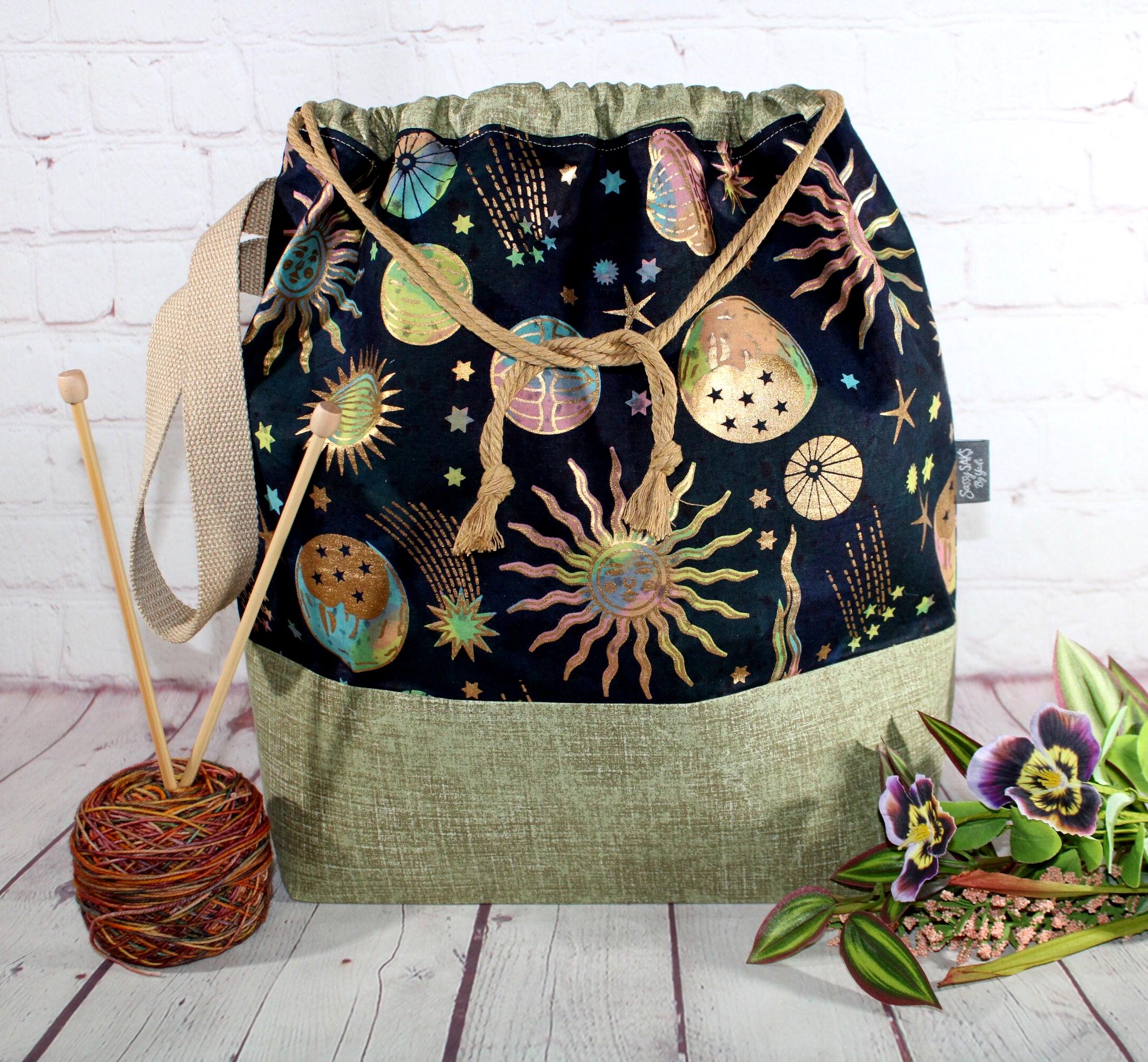 Magical Universe Project Bag Knitting Tote Bag XL Large Medium Project Bag Crochet Project Bag Sweater Shawl Scarf Projects Craft Tote Bag