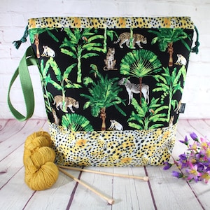 Wild Jungle Project Bag Knitting Tote Bag XL Large Medium Project Bag Crochet Project Bag Sweater Shawl Scarf Projects Craft Tote Bag