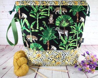 Wild Jungle Project Bag Knitting Tote Bag XL Large Medium Project Bag Crochet Project Bag Sweater Shawl Scarf Projects Craft Tote Bag