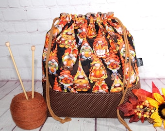 Harvest Gnomes Drawstring Project Bag: Knitting, Crochet, Cross Stitch