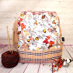Foliage Plaid Project Bag Knitting Tote Bag XL Large Medium Project Bag Crochet Project Bag Sweater Shawl Scarf Projects Craft Tote Bag