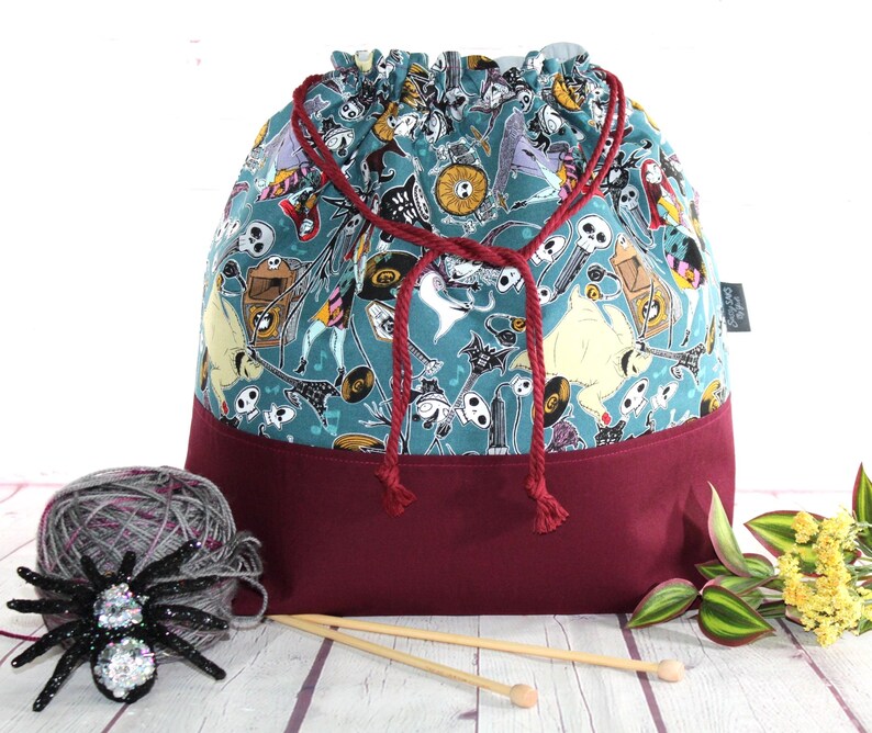 Torba na robótki ręczne Jack i Sally XL Duża torba na robótki ręczne Średnia torba na robótki ręczne Torba na robótki ręczne do haftu krzyżykowego Sweter i szal zdjęcie 5