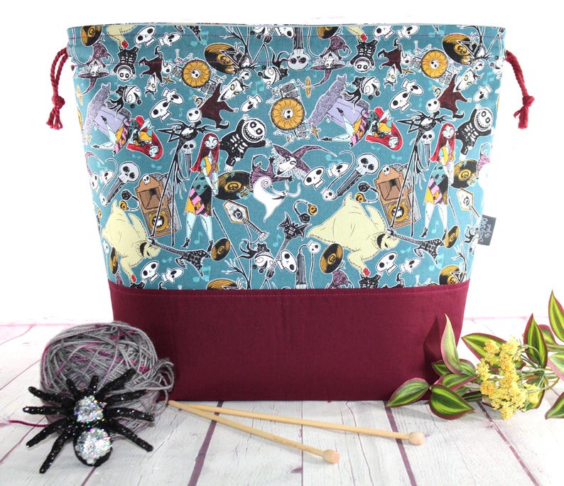 Torba na robótki ręczne Jack i Sally XL Duża torba na robótki ręczne Średnia torba na robótki ręczne Torba na robótki ręczne do haftu krzyżykowego Sweter i szal zdjęcie 2