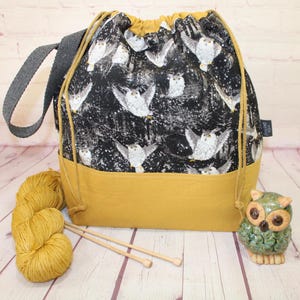 Night Owl Project Bag Knitting Tote Bag XL Large Medium Project Bag Crochet Project Bag Sweater Shawl Scarf Projects Craft Tote Bag image 5
