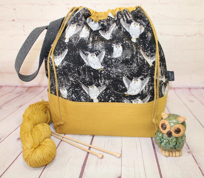 Night Owl Project Bag Knitting Tote Bag XL Large Medium Project Bag Crochet Project Bag Sweater Shawl Scarf Projects Craft Tote Bag image 5