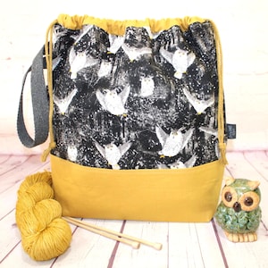 Night Owl Project Bag Knitting Tote Bag XL Large Medium Project Bag Crochet Project Bag Sweater Shawl Scarf Projects Craft Tote Bag image 1