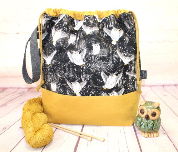 Night Owl Project Bag Knitting Tote Bag XL Large Medium Project Bag Crochet Project Bag Sweater Shawl Scarf Projects Craft Tote Bag