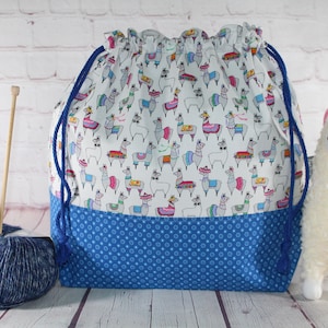 Llama Party Drawstring Project Bag XL Large Knitting Project Bag Medium Crochet Project Bag Cross Stitch Craft Project Bag Sweater Shawl Bag