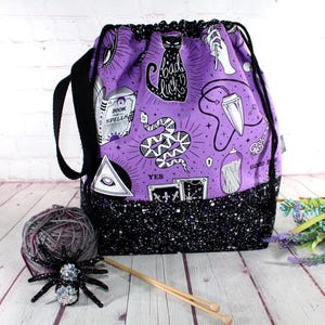 Lila Spellbound Projekttasche Strick-Einkaufstasche XL Mittelgroße Projekttasche Häkel-Projekttasche Pullover Schal Projekttasche Basteltasche