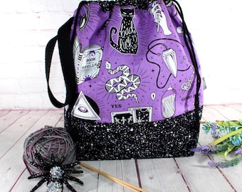 Purple Spellbound Project Bag Knitting Tote Bag XL Large Medium Project Bag Crochet Project Bag Sweater Shawl Scarf Project Bag Craft Bag
