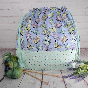 Pastel Butterflies Drawstring Project Bag Mothers Day Gift XL Large Knitting Project Bag Crochet Bag Cross Stitch Project Bag Sweater Shawl