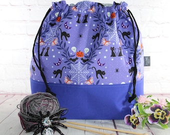 Straszny, słodki kotek, torba ze ściągaczem XL, duża, średnia, do robótek na drutach, do robótek na szydełku, do swetrów, szali, szalików, torebek do robótek na drutach