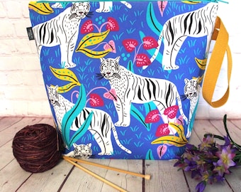 Electric Jungle Tiger Zipper Project bag XL Large Project Bag Knitting project bag Crochet Project Bag Cross Stitch Project Zipper Craft Bag