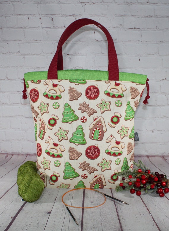 Christmas Baking Project Bag Large Tote Bag Knitting Project Bag