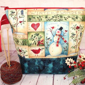 ウィンターワンダーズ ジッパープロジェクトバッグ XL ラージプロジェクトバッグ 編み物プロジェクトバッグ かぎ針編みプロジェクトバッグ クロスステッチプロジェクトバッグ クラフトジッパーバッグ