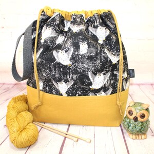 Night Owl Project Bag Knitting Tote Bag XL Large Medium Project Bag Crochet Project Bag Sweater Shawl Scarf Projects Craft Tote Bag image 10