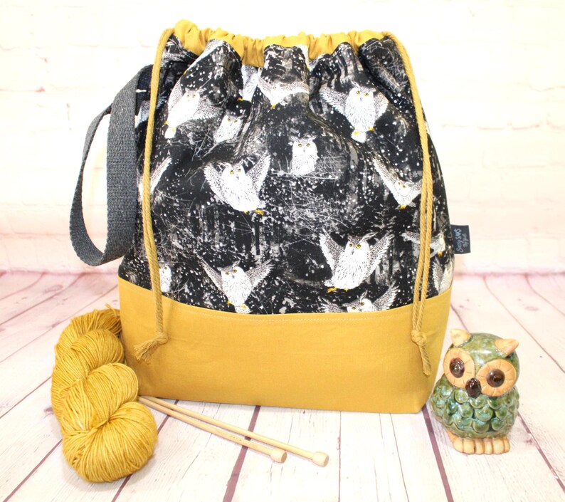 Night Owl Project Bag Knitting Tote Bag XL Large Medium Project Bag Crochet Project Bag Sweater Shawl Scarf Projects Craft Tote Bag image 10