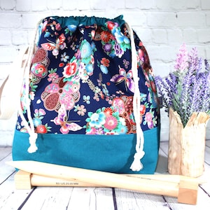 Floral Motifs Project Bag Knitting Tote Bag XL Large Medium Project Bag Crochet Project Bag Sweater Shawl Scarf Projects Craft Tote Bag