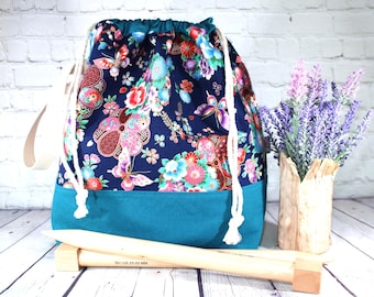 Floral Motifs Project Bag Knitting Tote Bag XL Large Medium Project Bag Crochet Project Bag Sweater Shawl Scarf Projects Craft Tote Bag