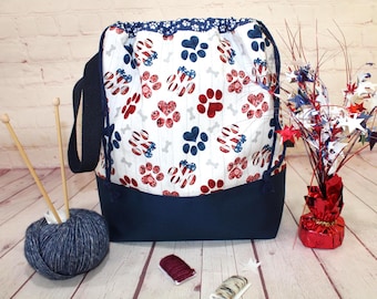 Borsa per progetti Paw-triotic Borsa tote per lavori a maglia XL Grande Media Borsa per progetti all'uncinetto Borsa per progetti di maglioni Sciarpe Borsa per progetti artigianali Zampe divertenti