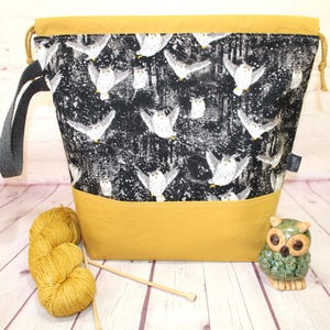 Night Owl Project Bag Knitting Tote Bag XL Large Medium Project Bag Crochet Project Bag Sweater Shawl Scarf Projects Craft Tote Bag image 3