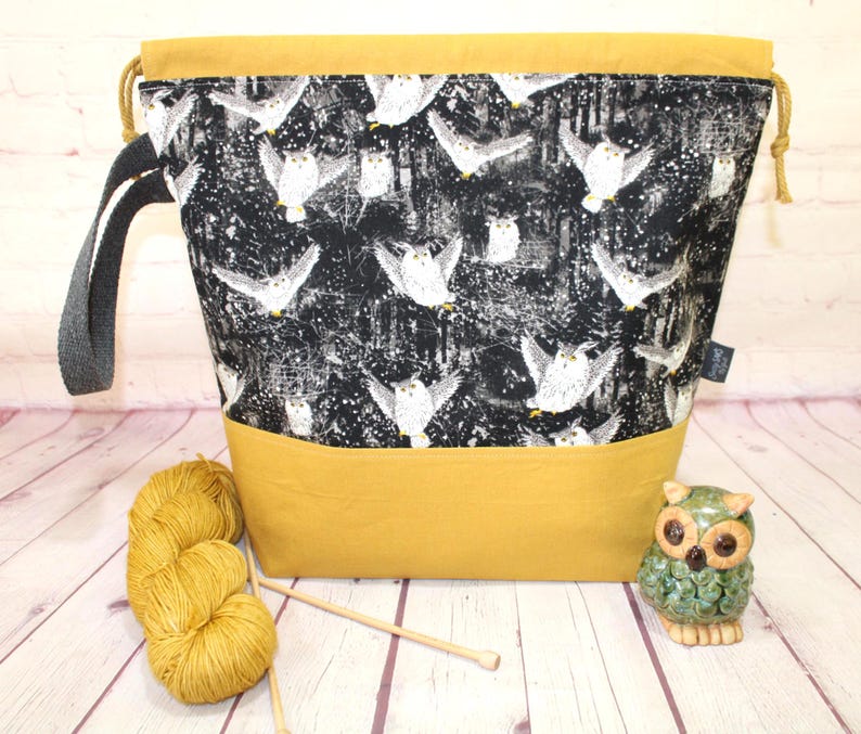 Night Owl Project Bag Knitting Tote Bag XL Large Medium Project Bag Crochet Project Bag Sweater Shawl Scarf Projects Craft Tote Bag image 3