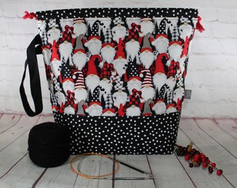 Winter Gnomes Project Bag Knitting Tote Bag XL Large Medium Project Bag Crochet Project Bag Sweater Shawl Scarf Projects Craft Tote Bag